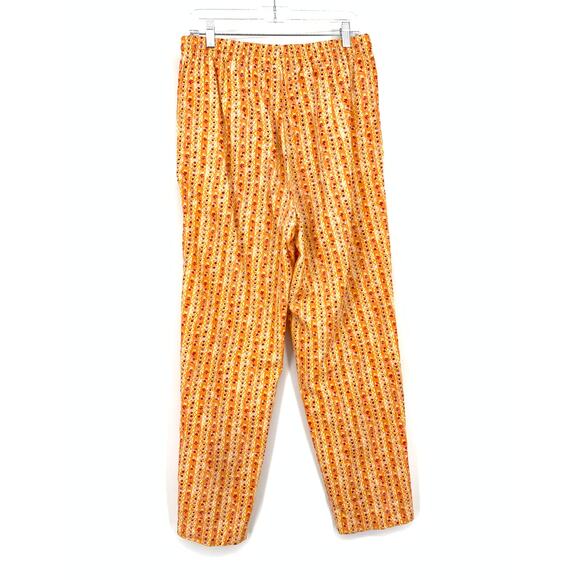 L.L.Bean Drawstring Waist Pants Womens Sz Medium Orange Striped Geometric Print - Picture 2 of 5
